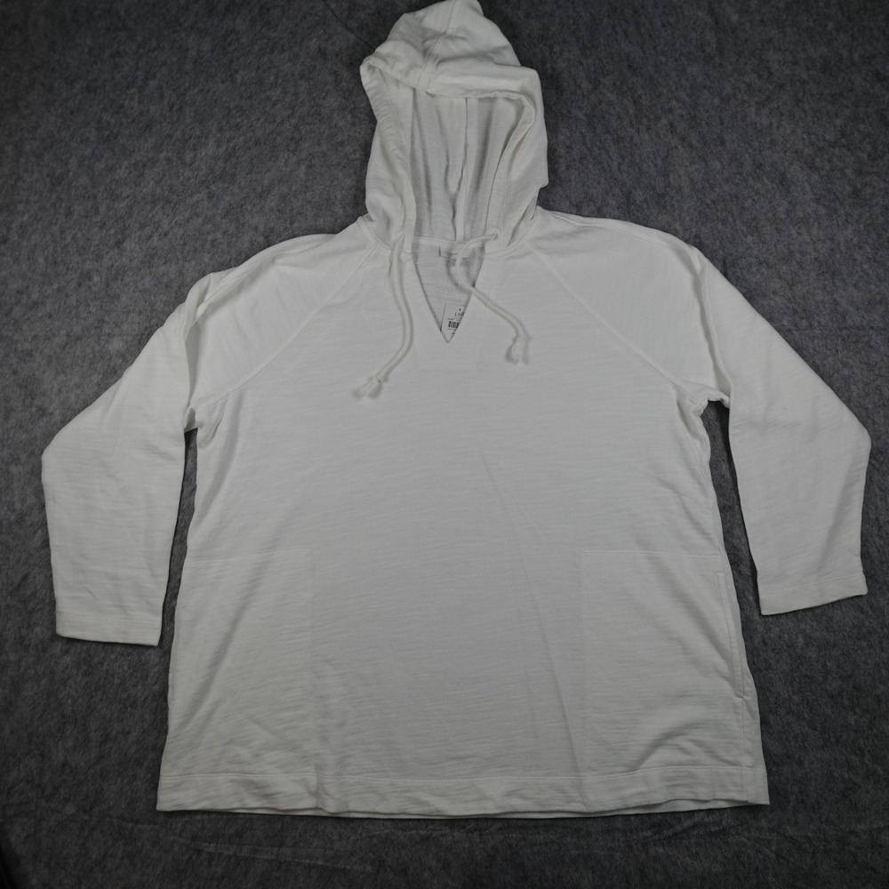 J Jill Hoodie Womens 2X White‎ NWT Cotton Slub Knit V Neck Long Sleeve Pocket